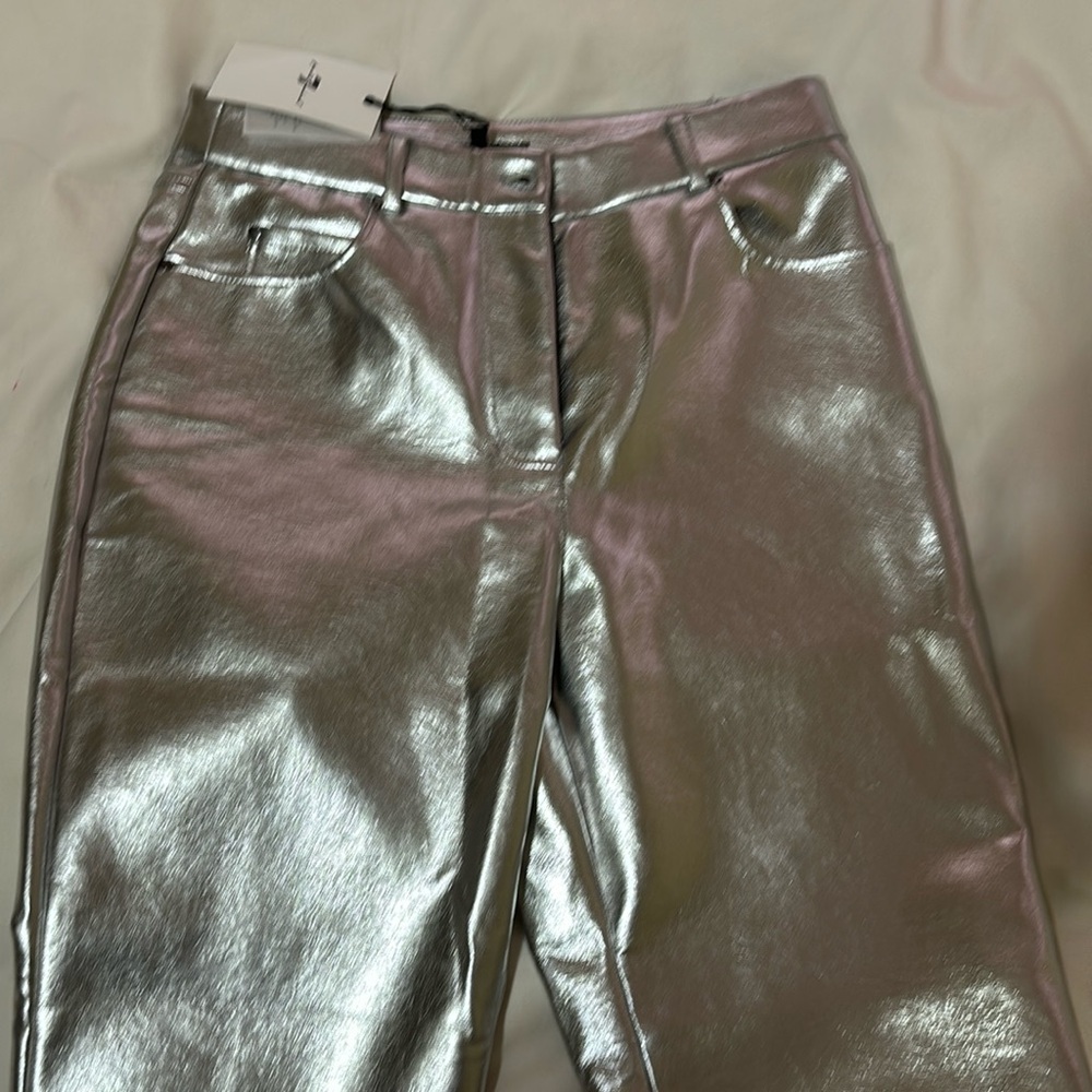 7 for all mankind metallic, faux leather silver metallic